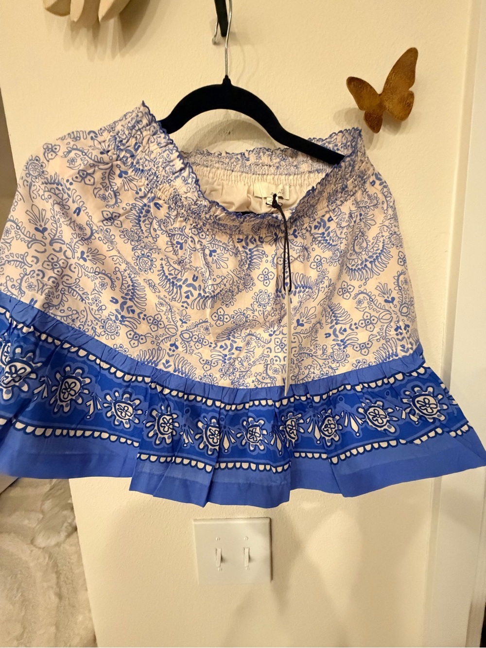 Pinch Blue and White Floral Border Mini Skirt